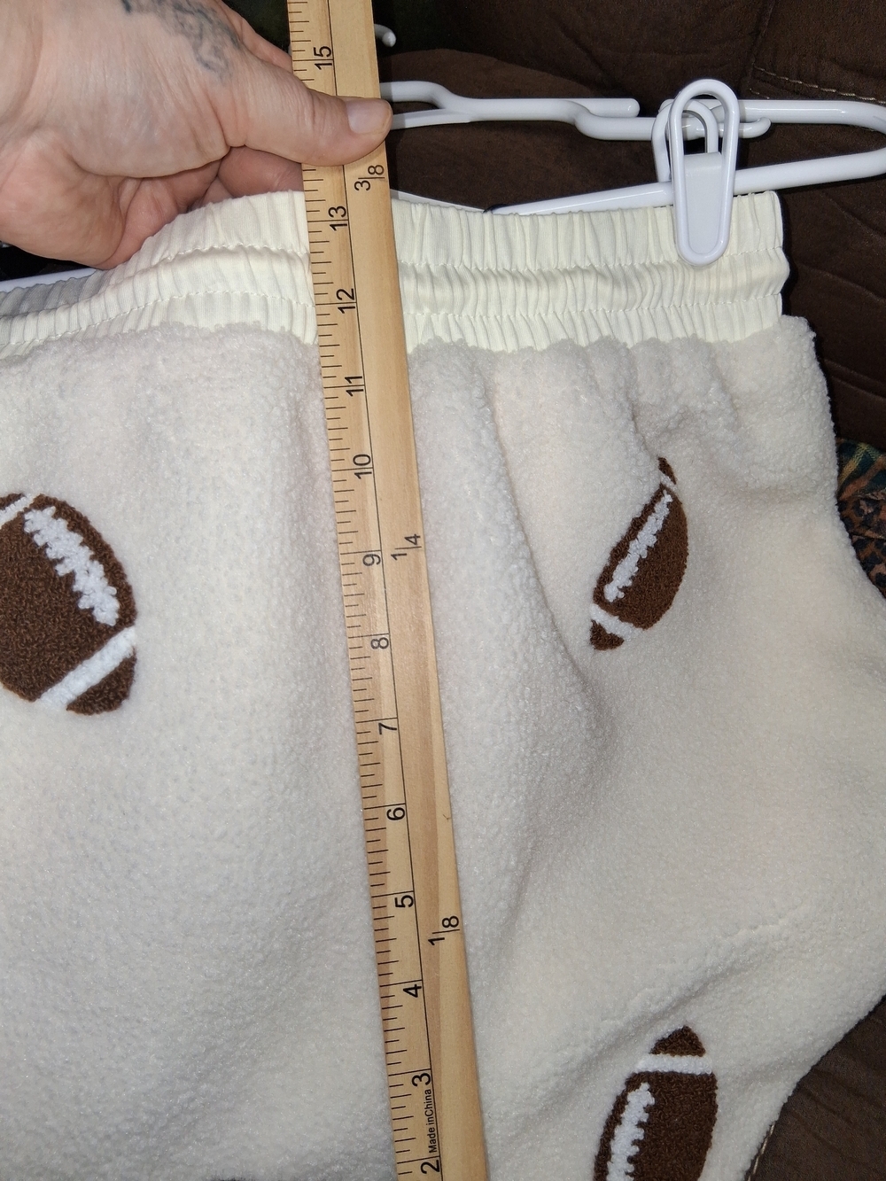 Why Dress Cream Sherpa Football Print Women's Shorts - Picture 13 of 14